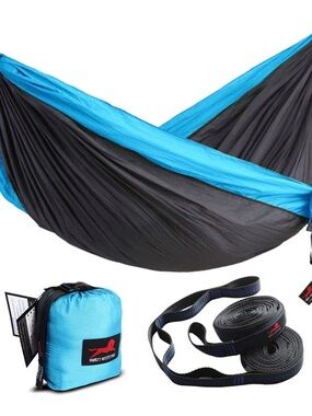 Two-Tone Blue and Black Portable Camping Hammock with Straps